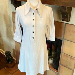 T-Bags Los Angeles White Terrycloth 3/4 Sleeve Dress, S!